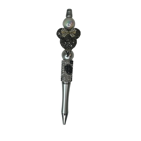 Jeweled Minnie Mouse Disney Louis Vuitton Leopard Silver Bow Beaded Ink Pen - Picture 10 of 14